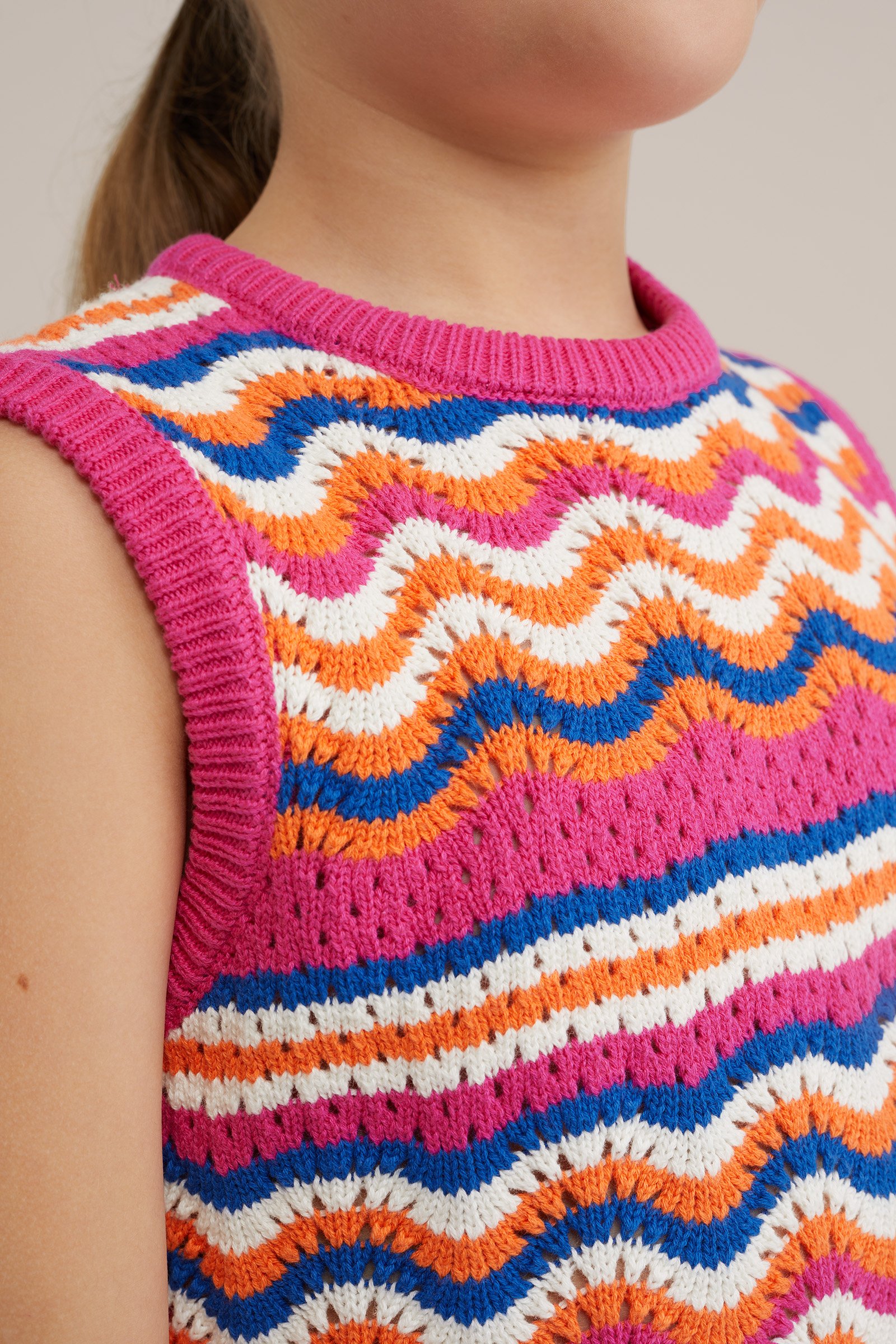 Meisjes singlet met opengewerkt dessin WE Fashion Multikleur