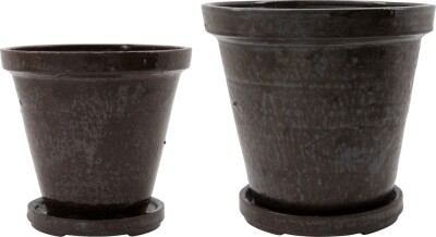House Doctor - Urtepotteskjulere Med Underskål - Flower - Brun - H 16+20 CM