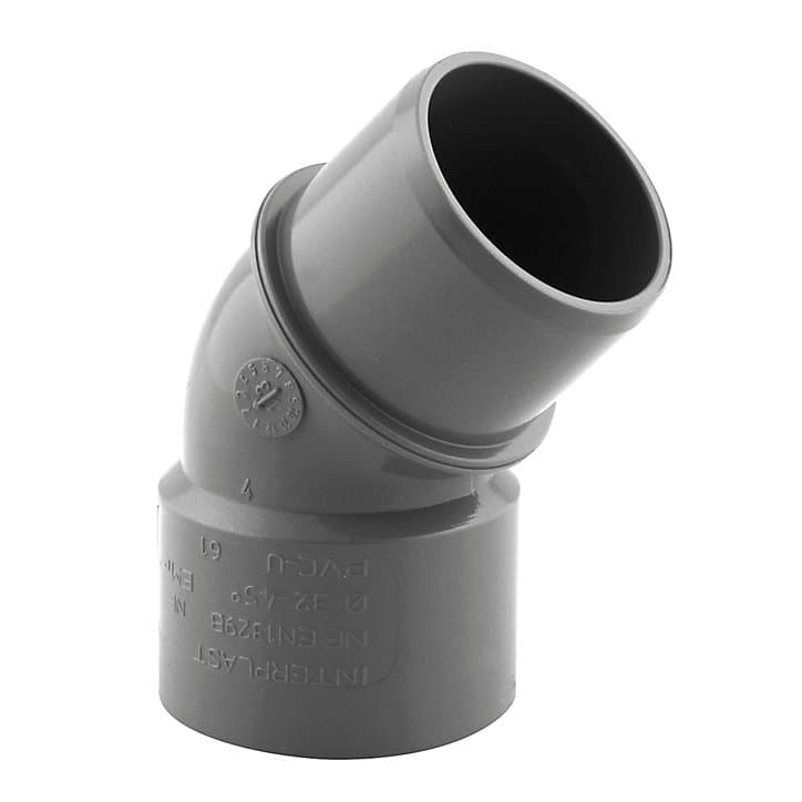 Coude pvc mâle femelle Interplast 45° ø32 mm