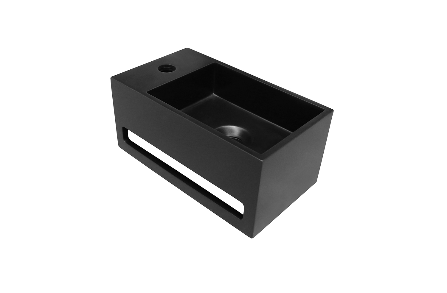 SCHADEMODEL: Saniclear Bali mat zwarte solid surface fontein 36x20cm links