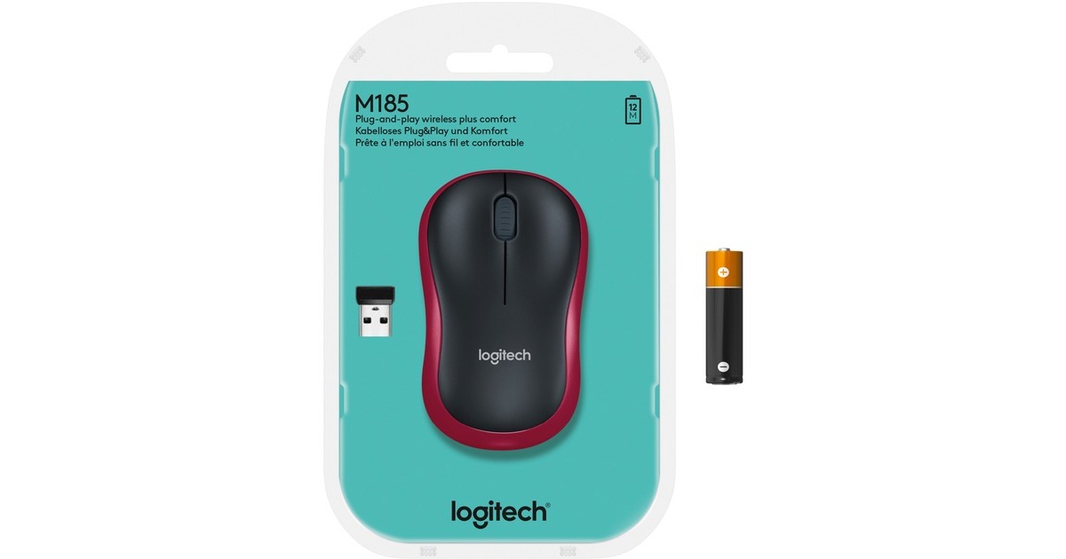 LogitechWireless Mouse M185  (Rood, Retail)
