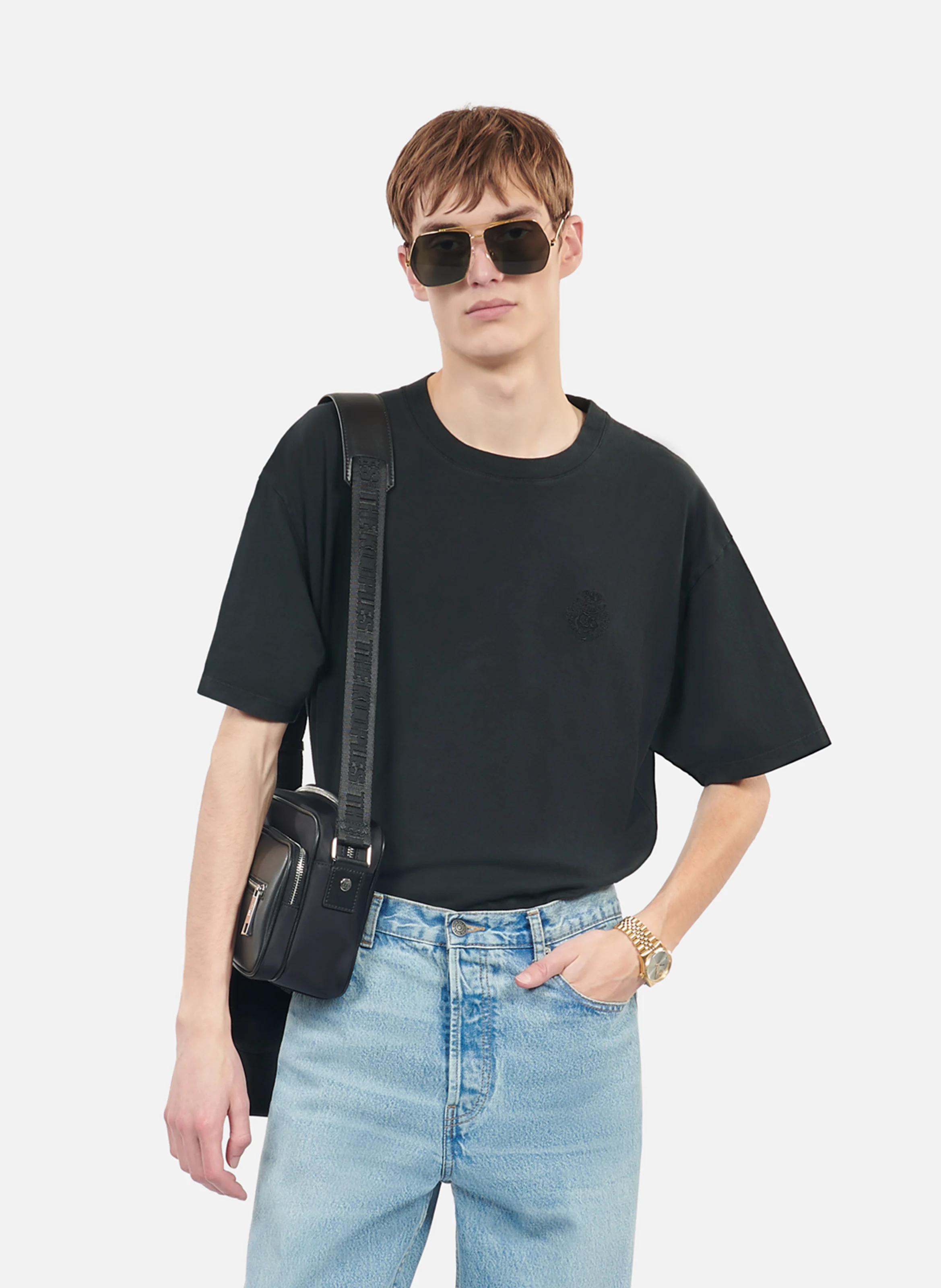 Tee-shirt oversize col rond en coton | Noir