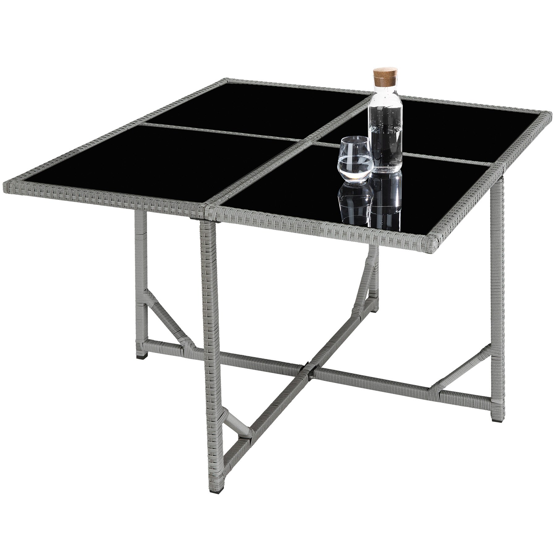 tectake® Rattan Sitzgruppe, für 4 bis 8 Personen, UV-beständig, zusammenschiebbar, inklusive Schutzhülle