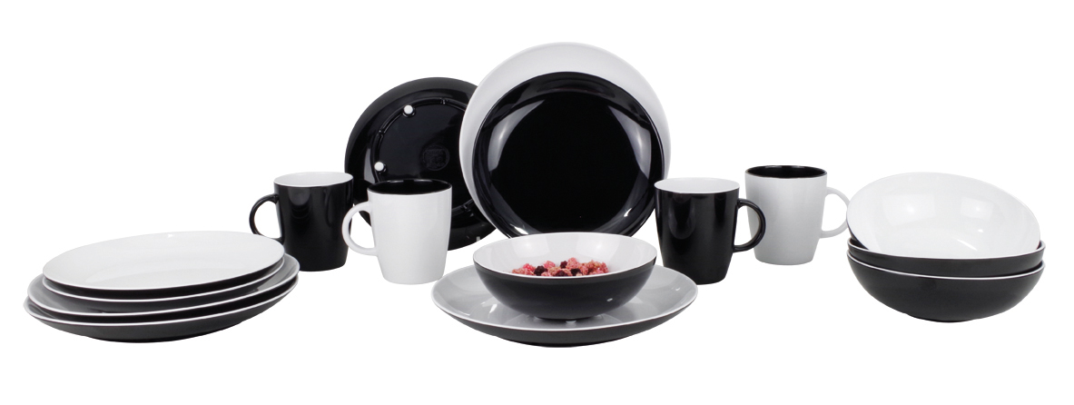 Gimex Geschirrset Classic Line 16 teilig schwarz/weiß