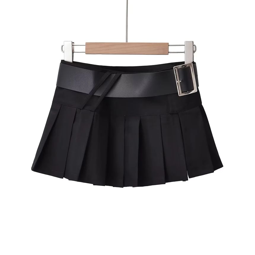 Opuscule - Mid Waist Effen Geplooide Mini A-lijn Rok