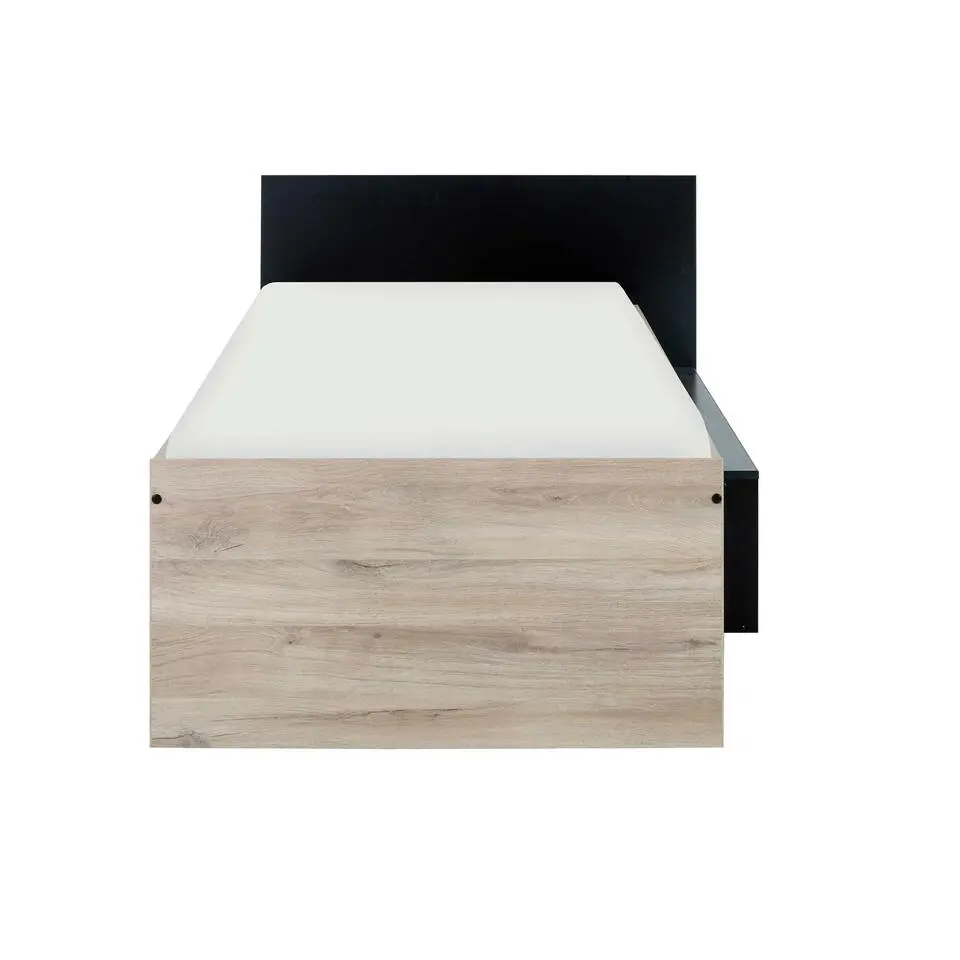 Diagone Bed Erquy - Opbergvakken - 90x200cm - Zwart/Eikenkleur