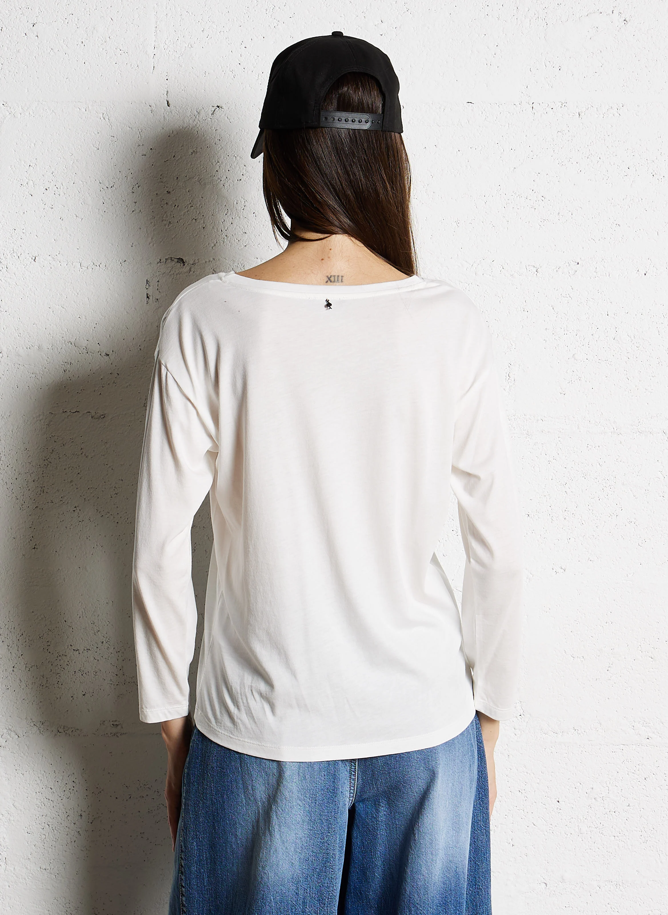 MEZZO - Tee-shirt droit col rond en coton mélangé | Blanc