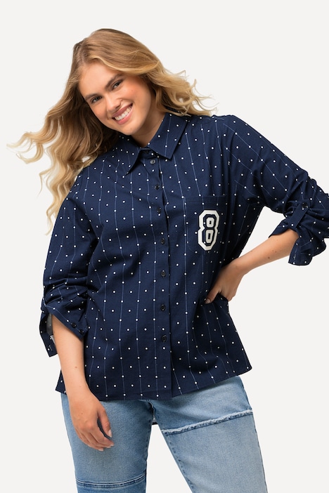Hemdbluse, Punkte, Hemdkragen, Langarm, hinten länger