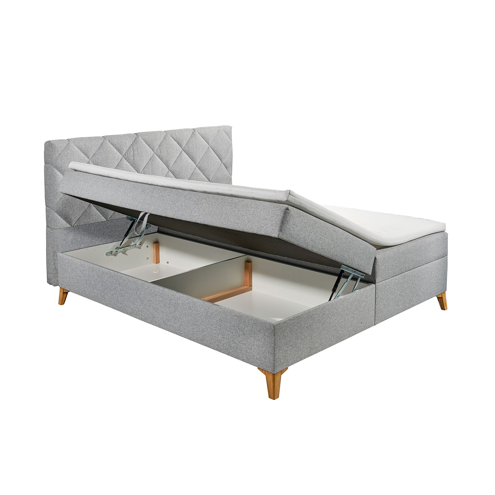 Polsterbett - silber - H2 - mit Bettkasten - 180x200 cm