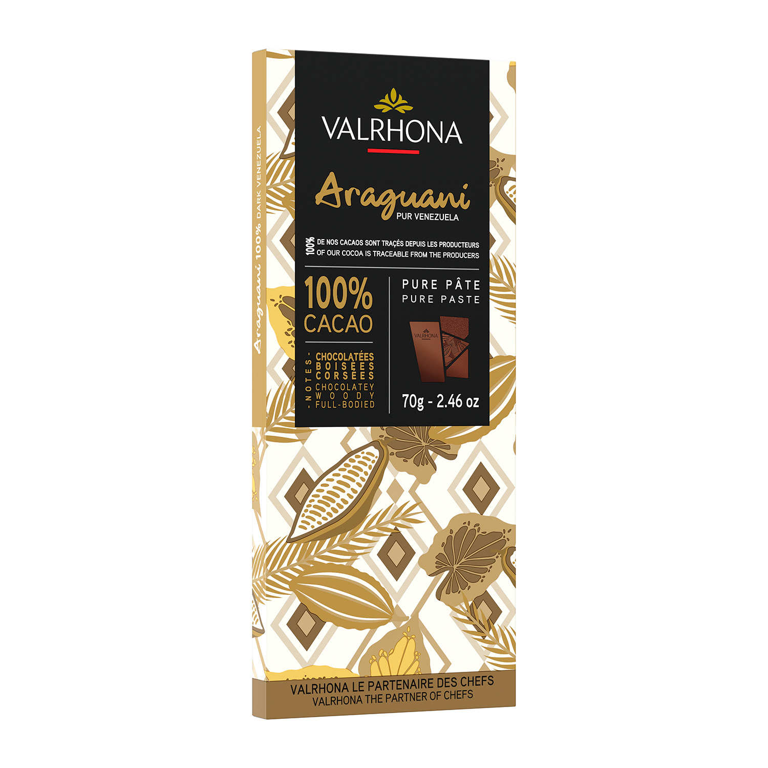 Tablette de chocolat noir Araguani Pur Venezuela 100% - Valrhona