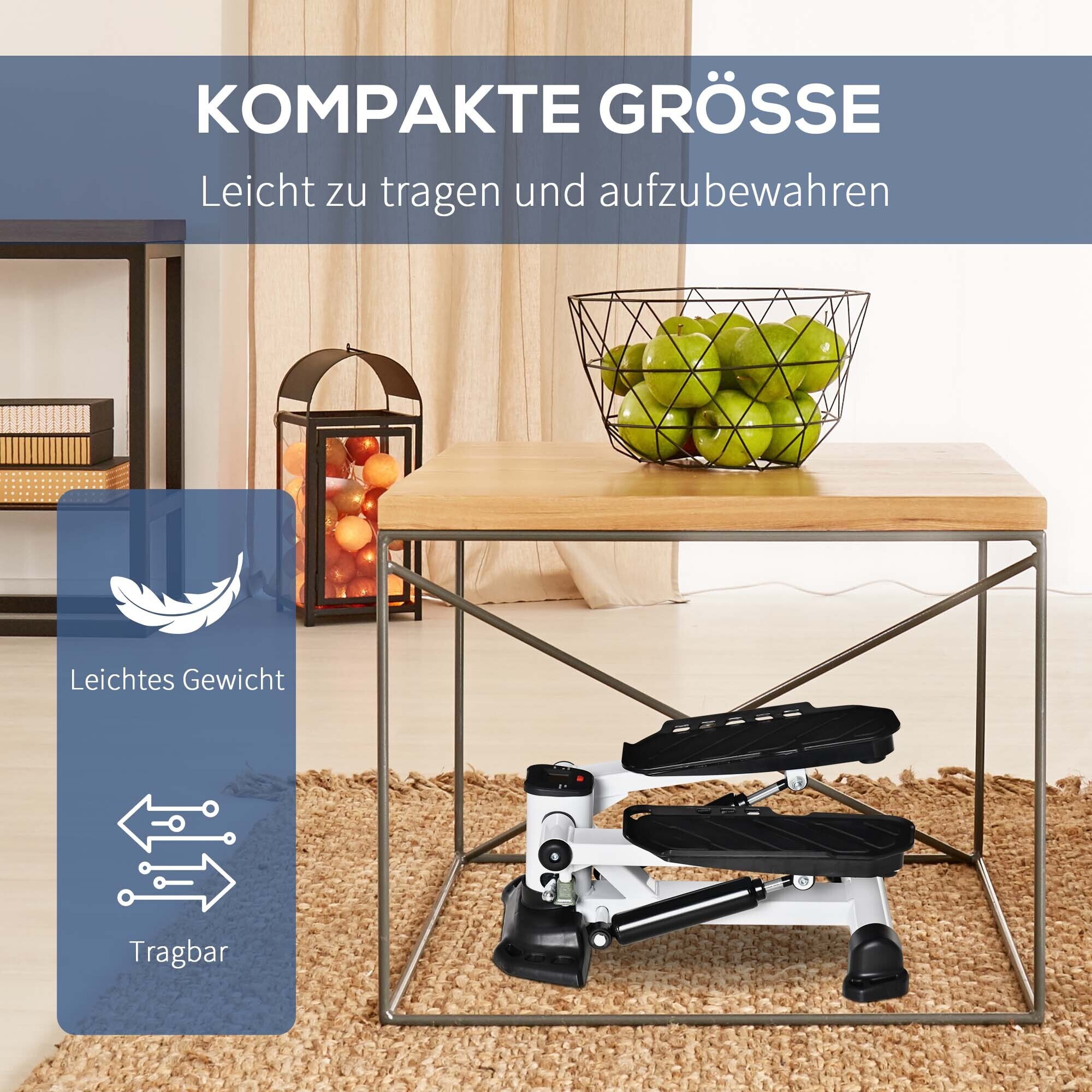 HOMCOM Mini Stepper mit LCD-Bildschirm und Pedalen schwarz, weiß 48L x 34B x 21H cm