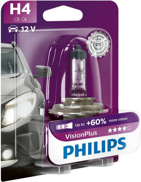 Philips - H4 Visionplus - Koplampen - 55W - 12V - Per Stuk