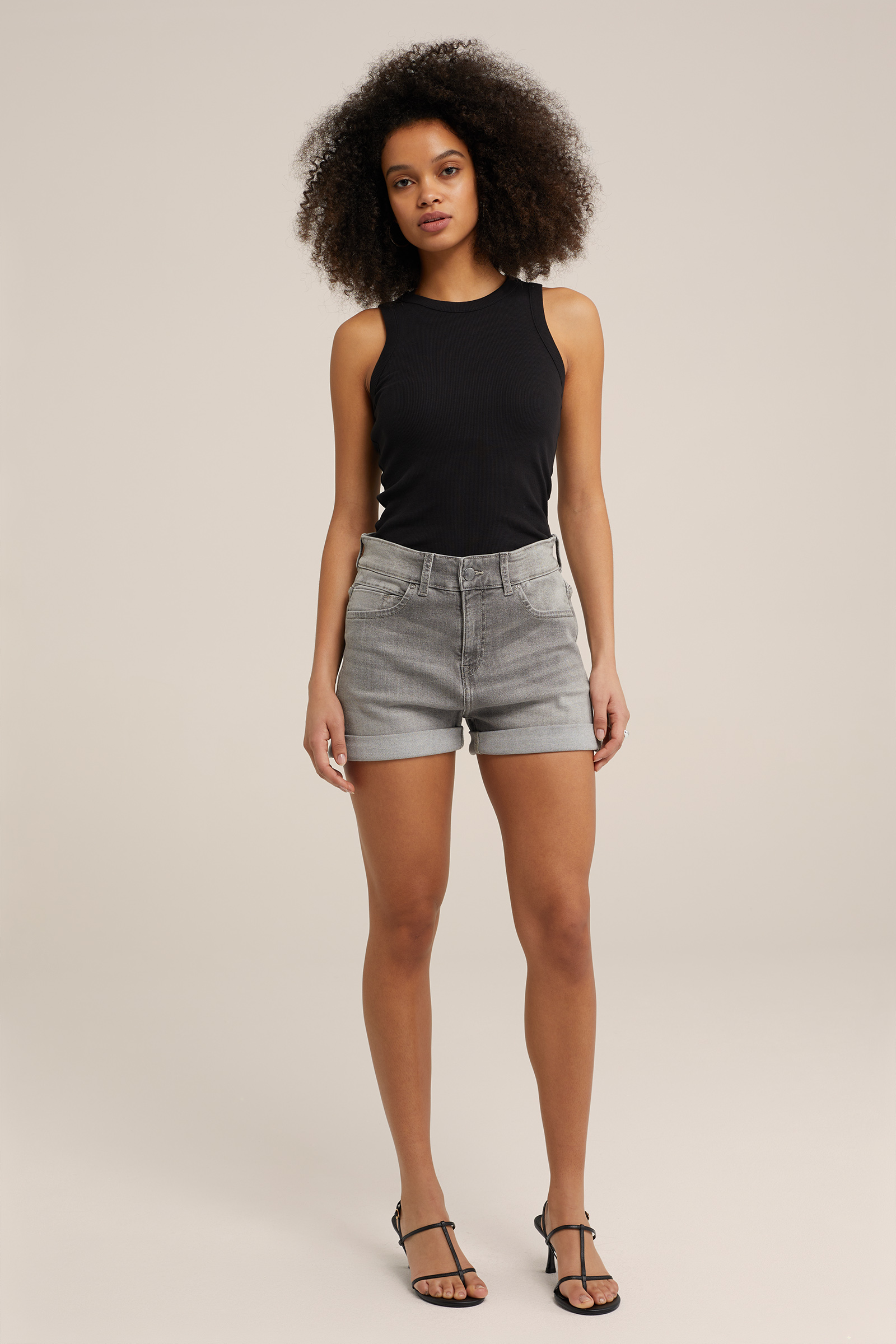 high rise denimshort met comfort stretch Blue Ridge Lichtgrijs