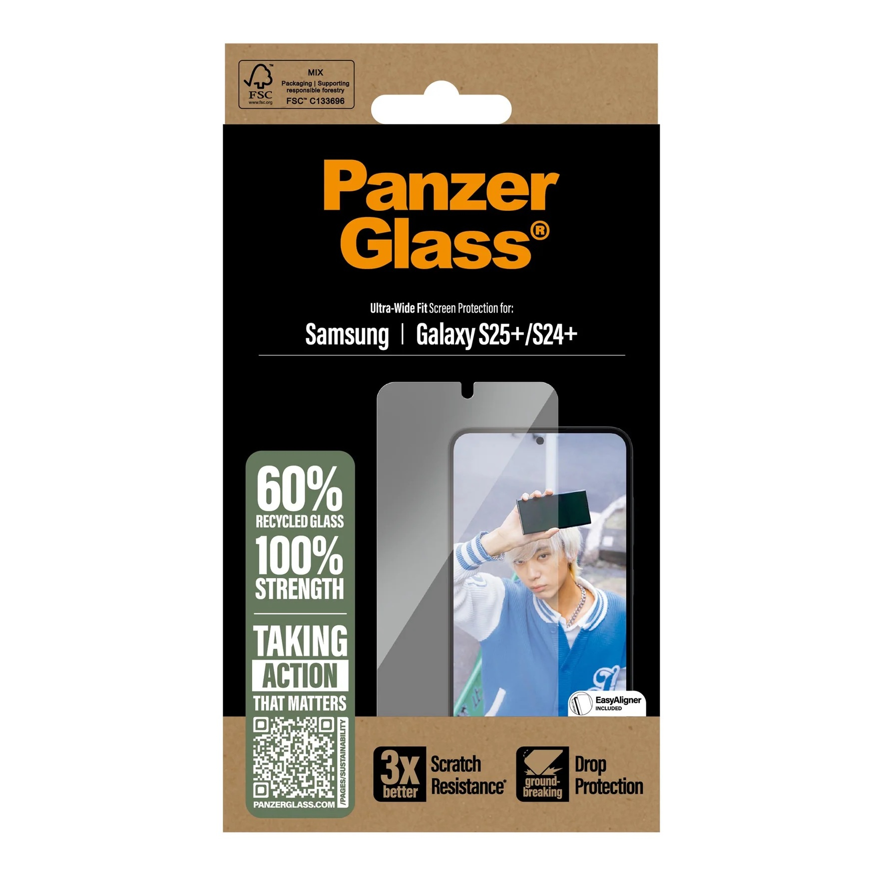 Samsung Galaxy S25  Plus Antibakterielles Ultra Wide Fit Panzer Glas Displayschutz Case Friendly (PGRNUWFG37942)