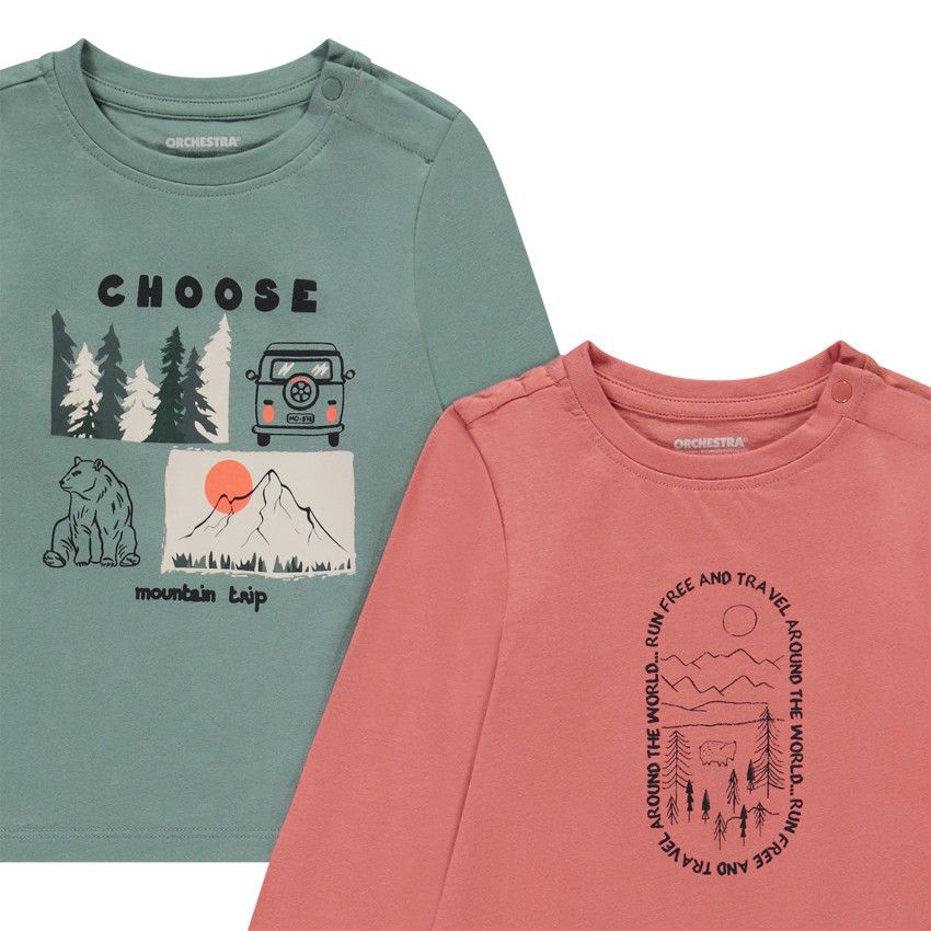 Lot de 4 t-shirts manches longues prints fantaisie pour bébé garçon - Multicolore