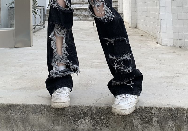 Wisjam - High Rise Distressed Loose Fit Jeans
