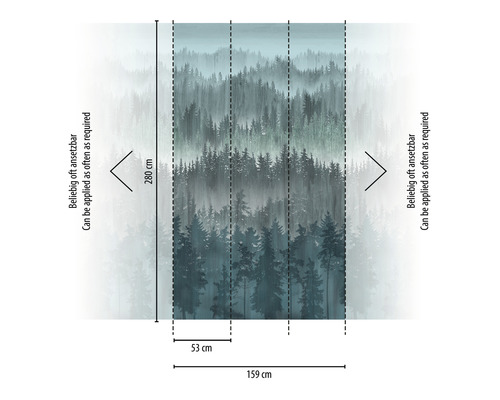 Vliesbehang 39181-3 The Wall II Watercolor Forest Petrol 3-delige set 159 x 280 cm