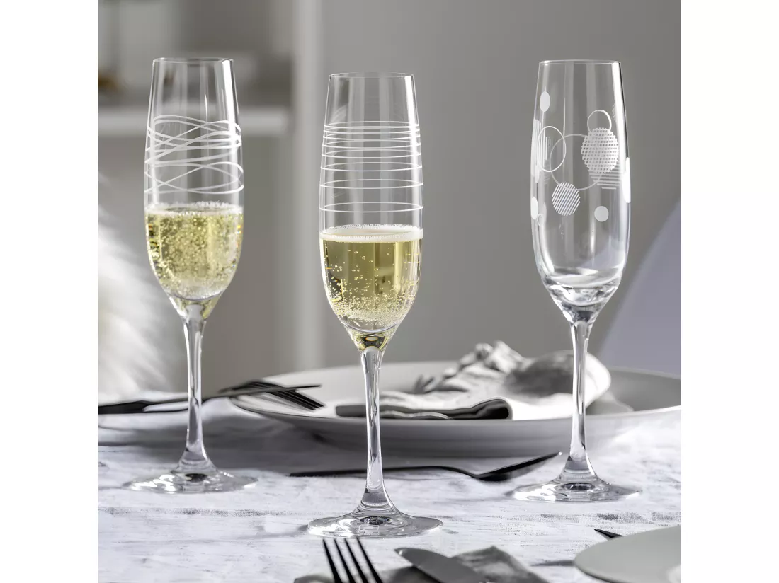 Lot de 6 coupes à champagne gravées 130ml Transparent Leonardo