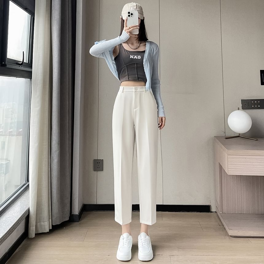 Jaqmine - Hoge taille effen cropped taps toelopende pantalon