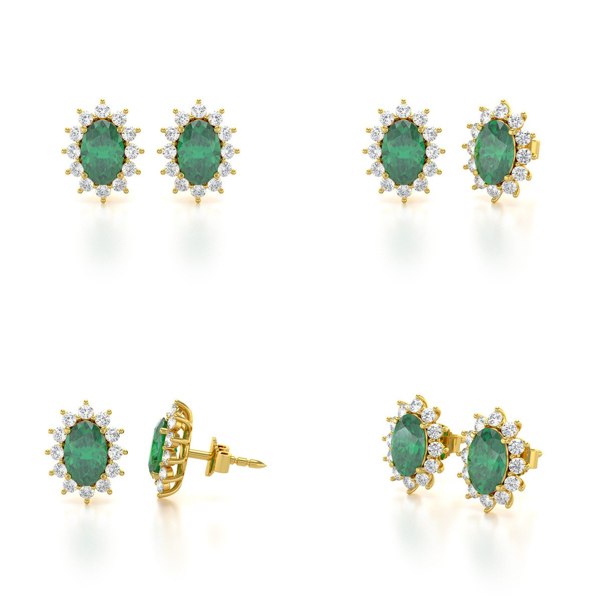 Boucles d'oreilles ADEN Or 585 Jaune et Emeraude Forme Marquise 1.4grs