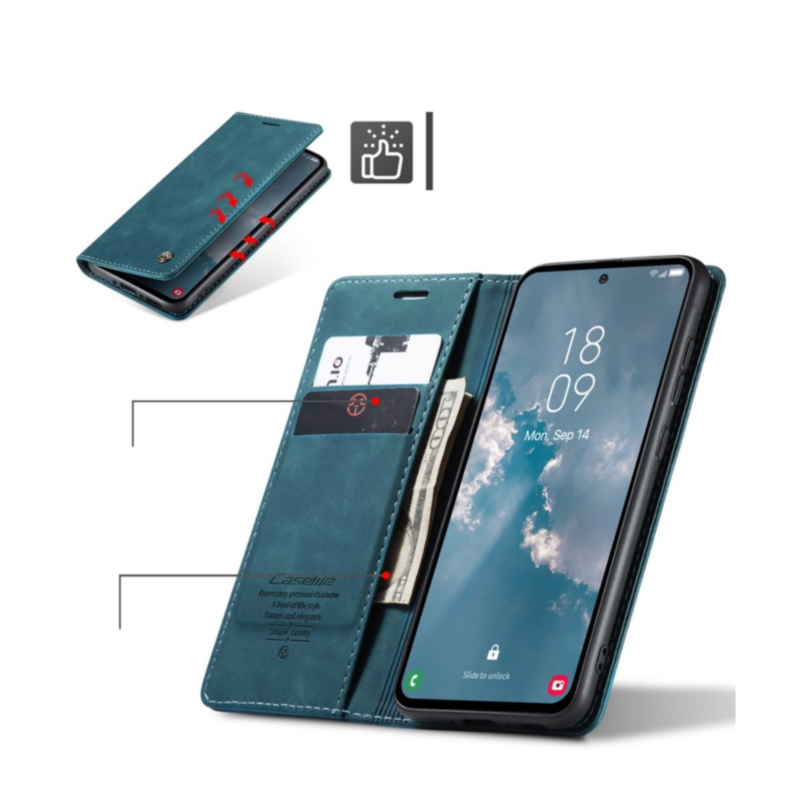 Samsung Galaxy A54 5G Leder Tasche Flip Wallet Etui mit Kartenfächern - Blaugrün