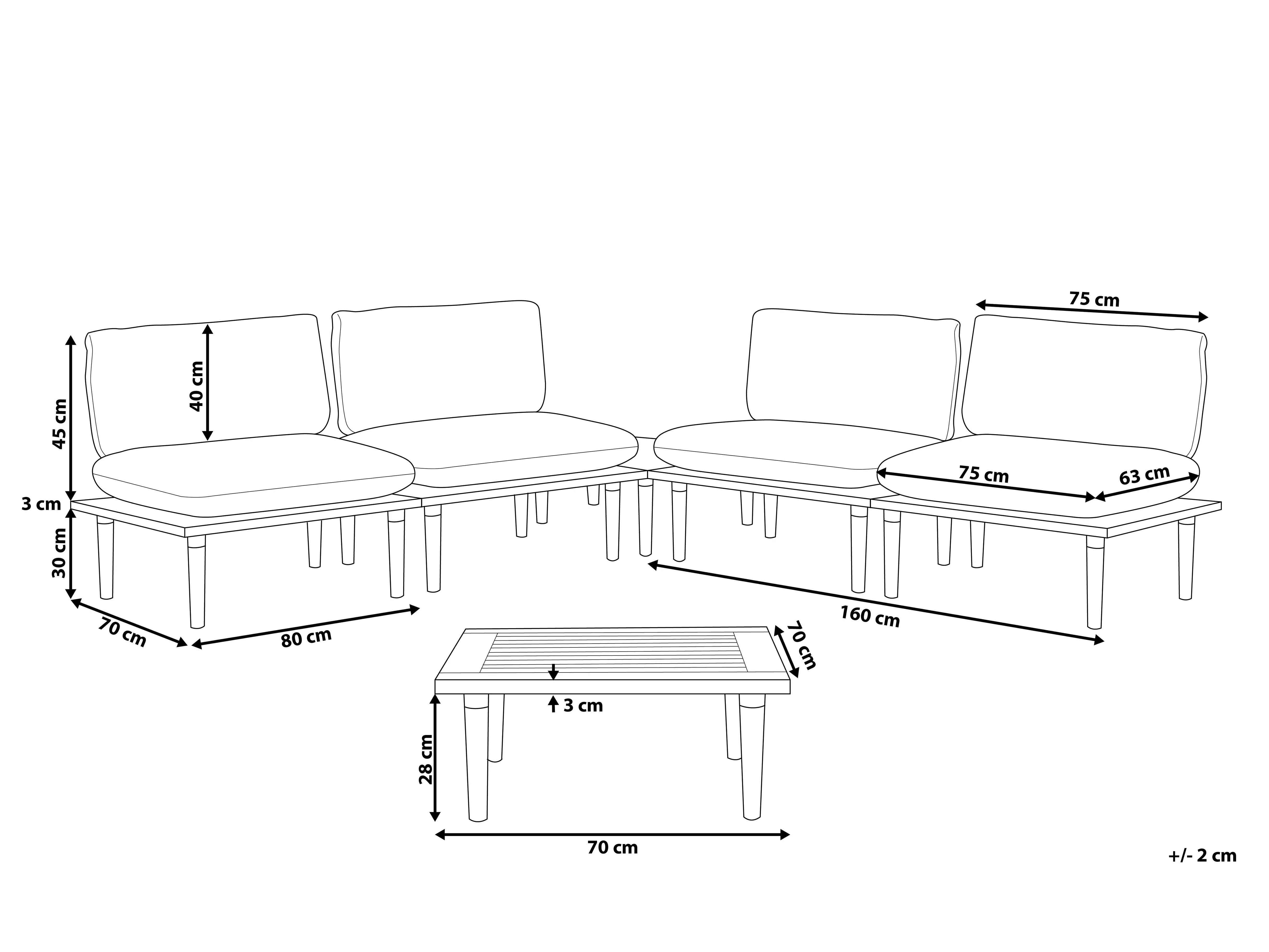 Loungeset met tafel 4-zits FRASCATI modulair Gecertificeerd acaciahout Gebroken wit