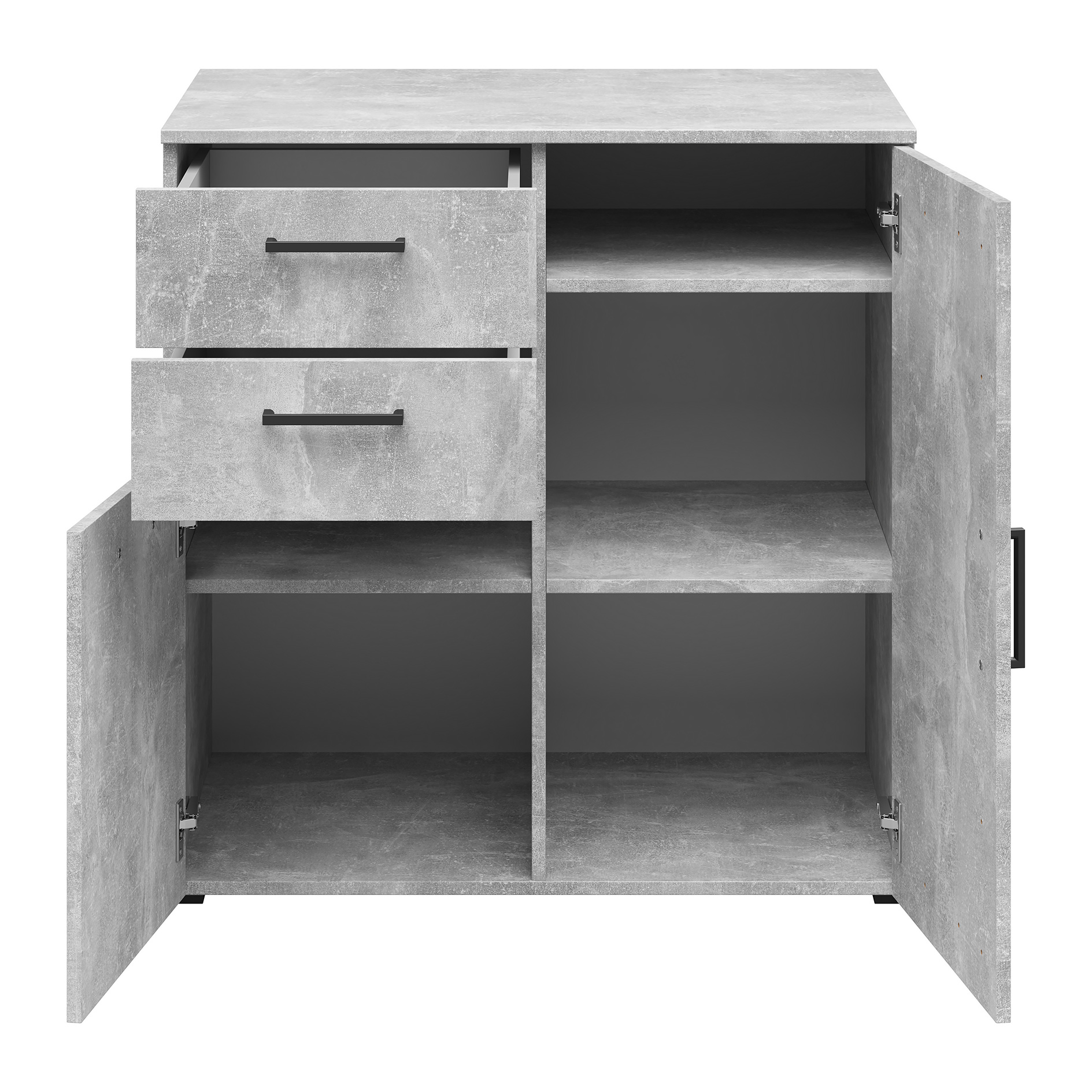 Kommode - Betonoptik - 2 Türen - 2 Schubkästen - XL-Tiefe - 80 cm breit