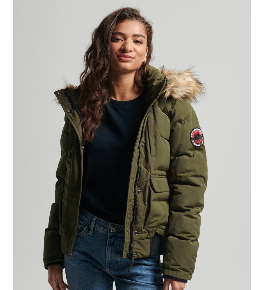 Jaqueta bomber acolchoada Superdry Everest verde com capuz.