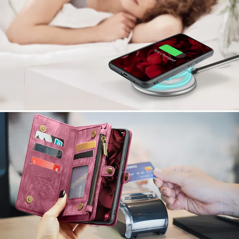Samsung Galaxy S24 FE 2in1 Leder Tasche   Magnet Hardcase Karten Etui - Rot