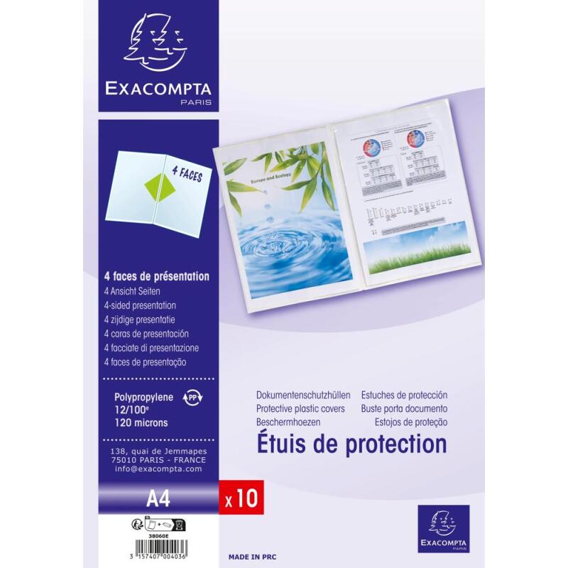 Sachet de 10 étuis de protection doubles polypropylène 12/100e - A4 - Cristal