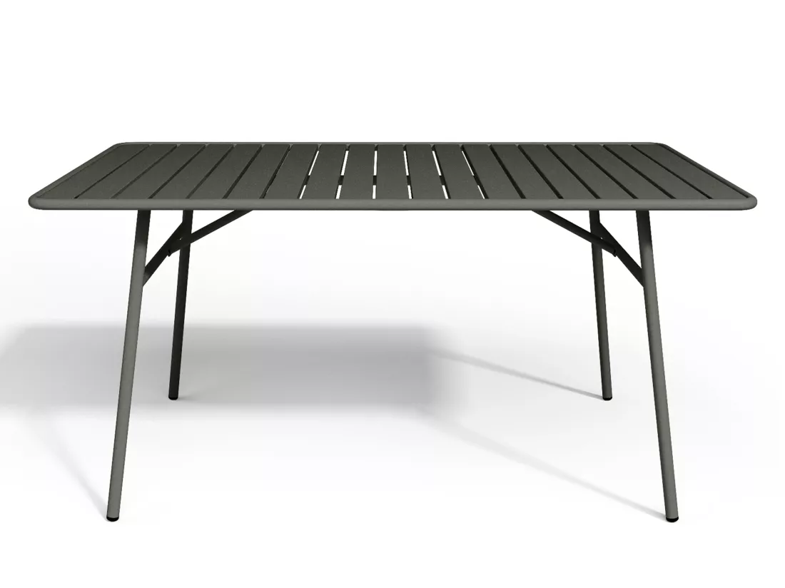 Salle à manger de jardin en métal - une table L.160 cm avec 2 fauteuils empilables et 4 chaises empilables - Gris anthracite - MIRMANDE de MYLIA