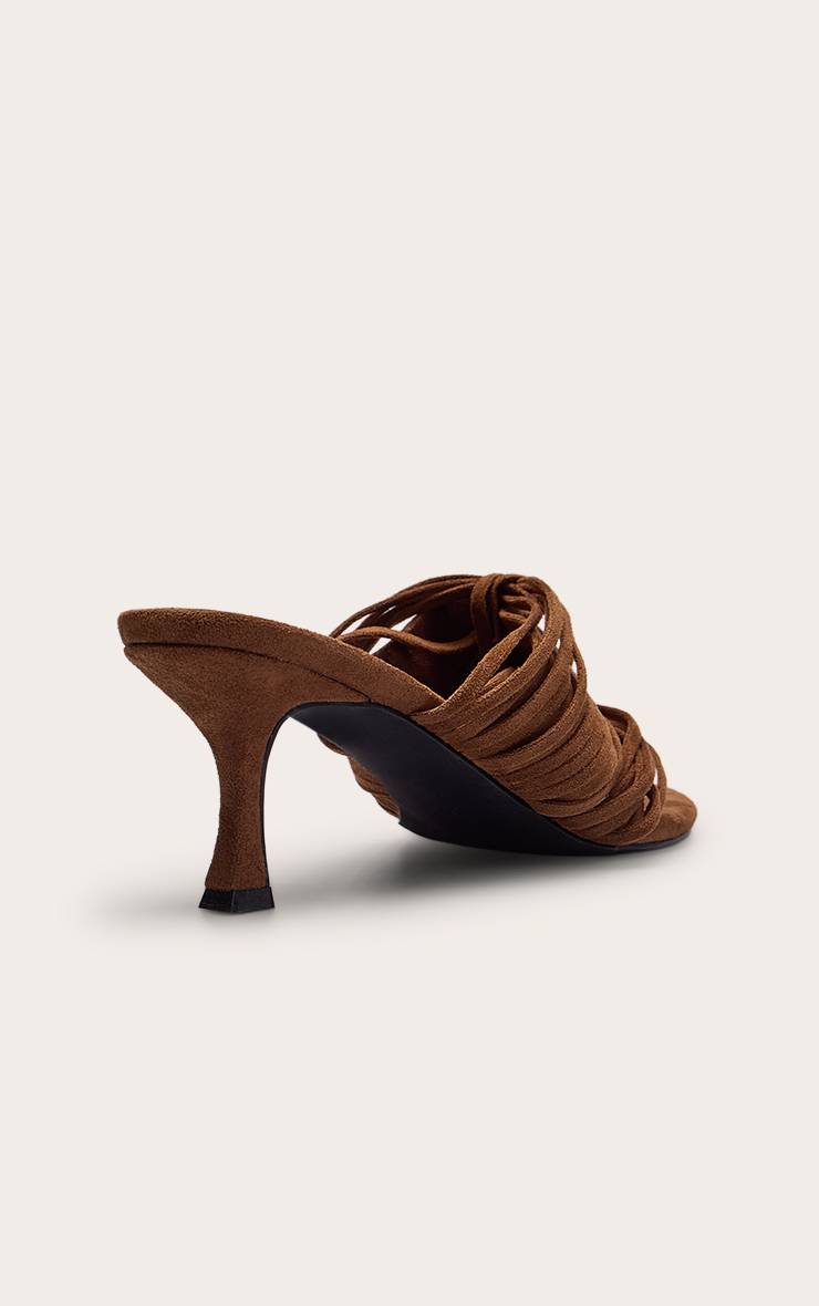 Marron Mules À Talon Chaton Avec Brides Entrelacées Entre-doigts