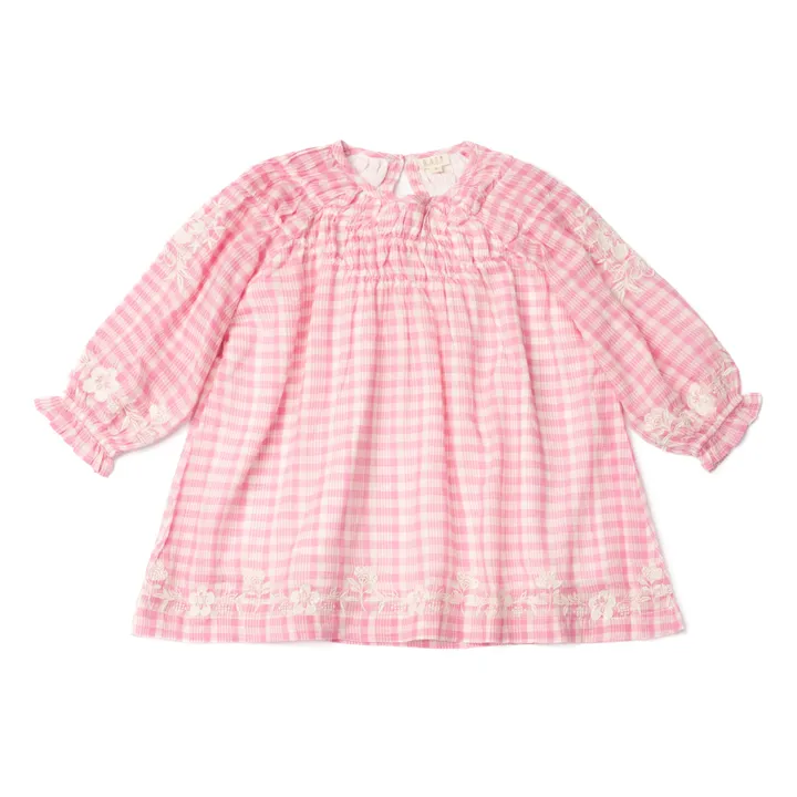 Lali Robe Tulip à Carreaux Brodée  | Rose