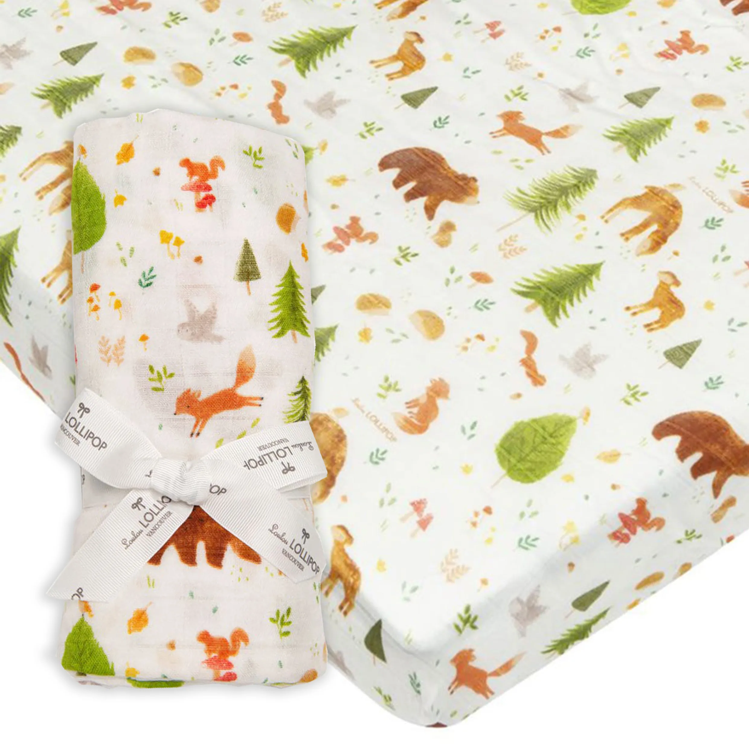 Loulou Lollipop Ensemble Drap Contour et Couverture Bambou - Amis de la forêt