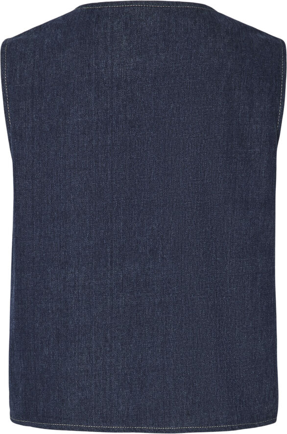 Pieces PCFABIA SL V-NECK DENIM VEST D2D FS Blå