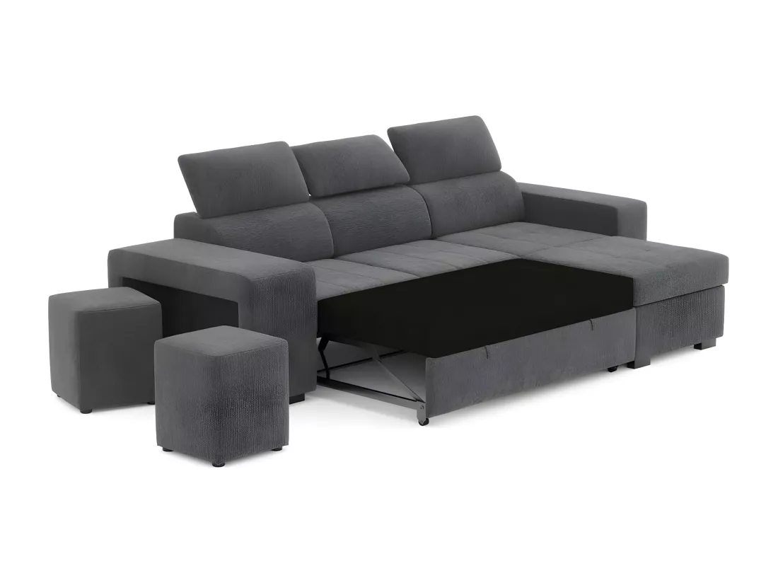 Canapé méridienne 3 places réversible en polyester gris foncé