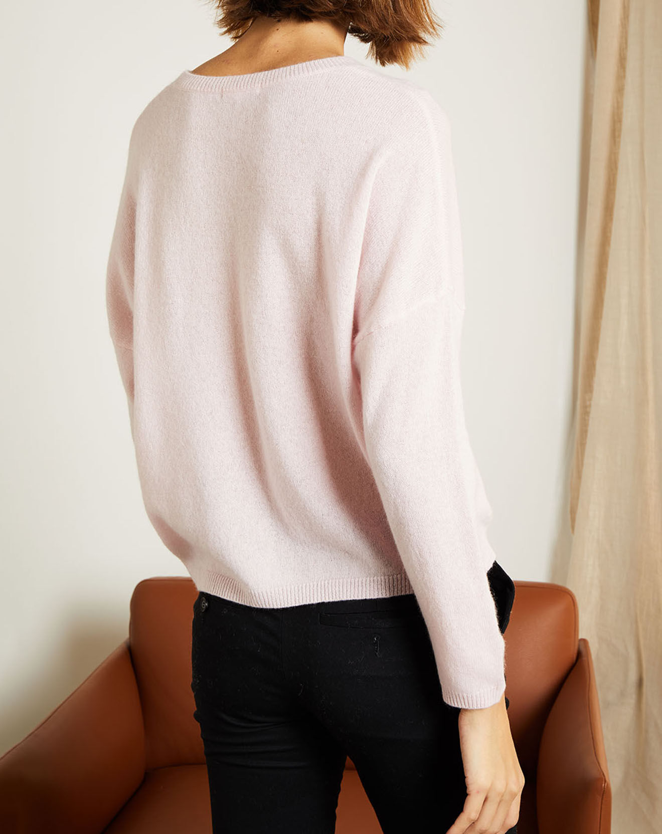 Miss Cashmere Pull en Laine & Cachemire Clémence Col rond rose poudré