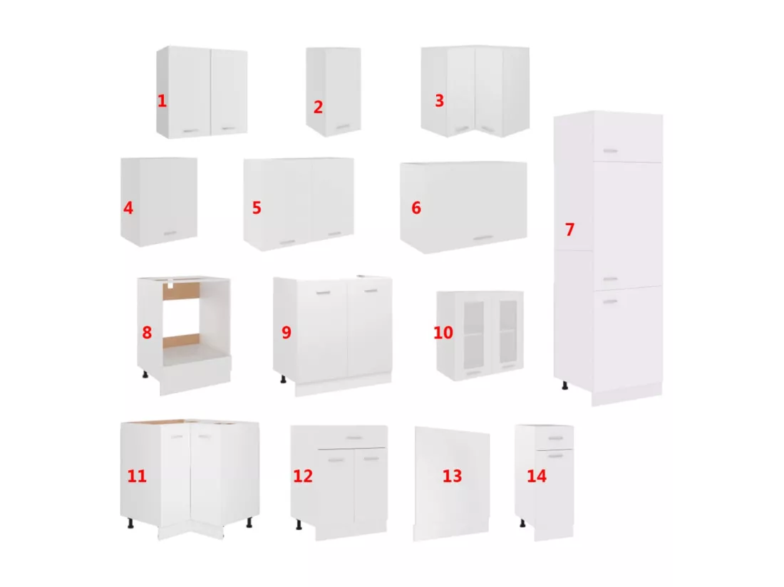 Ensemble de meubles de cuisine 14 pcs Blanc Aggloméré