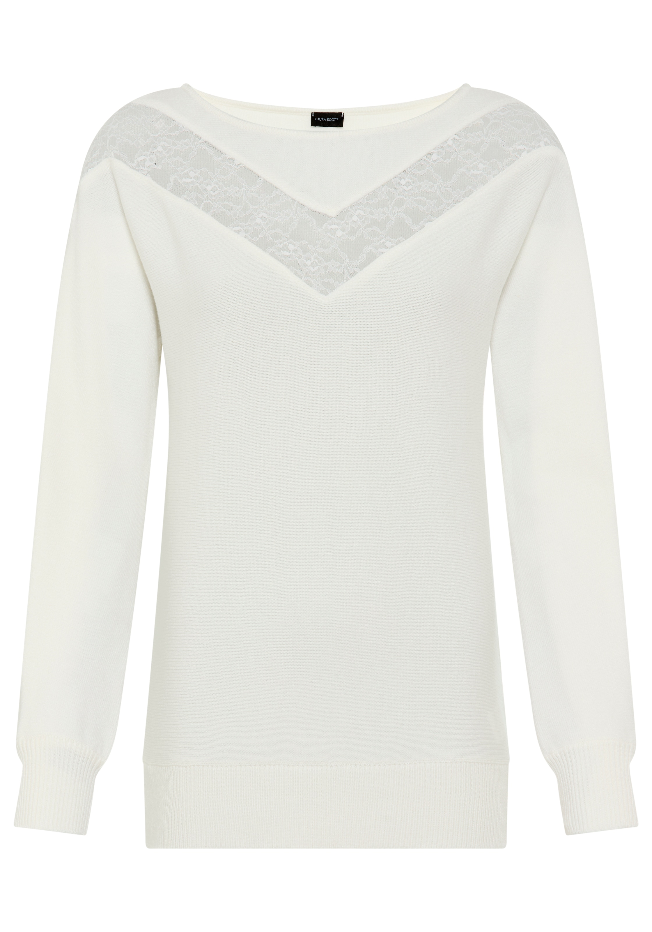Laura Scott Strickpullover , kuscheliger Winterstrick mit femininem Spitzeneinsatz