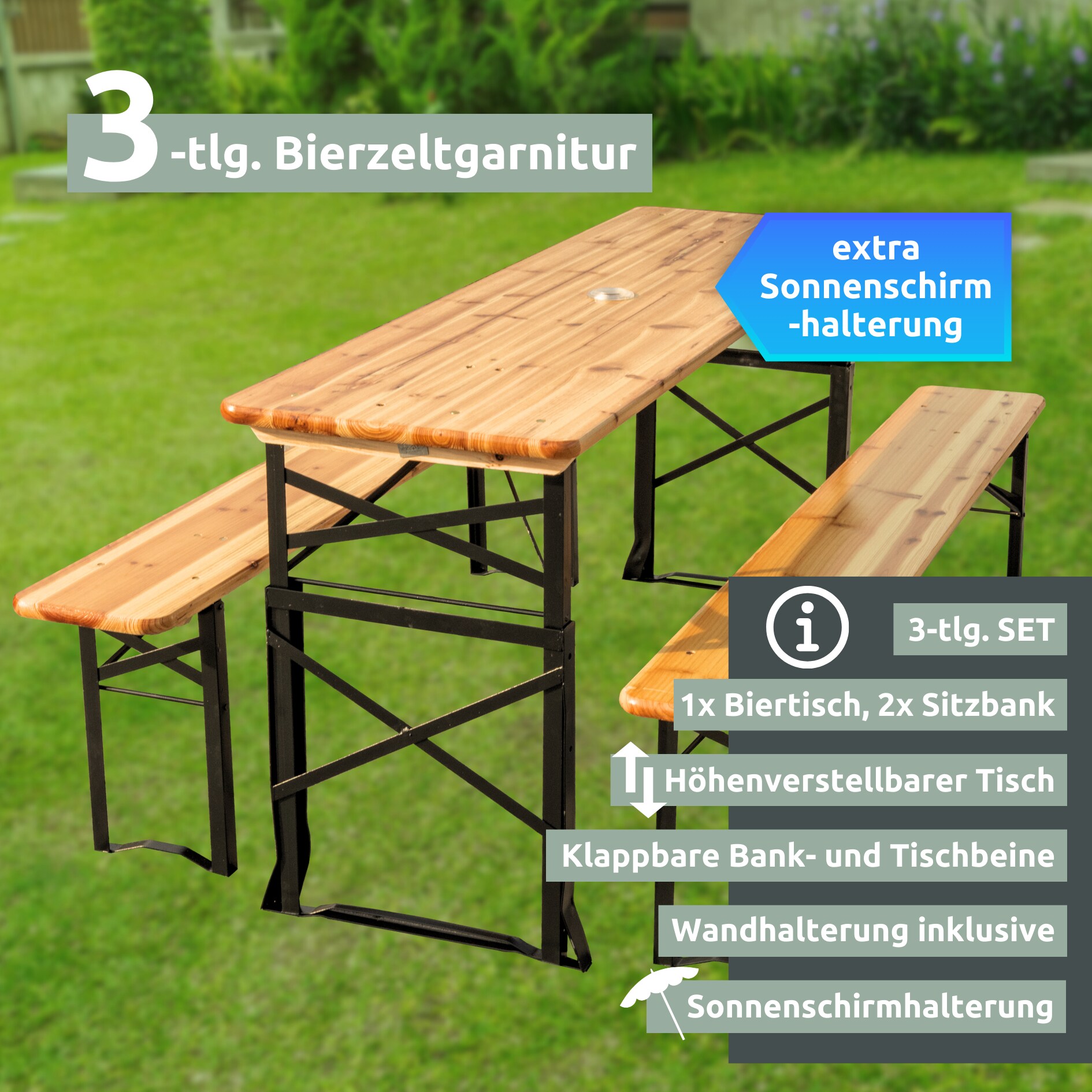 holz4home® Bierzeltgarnitur - mehrteilig & klappbar | Hoehenverstellbar