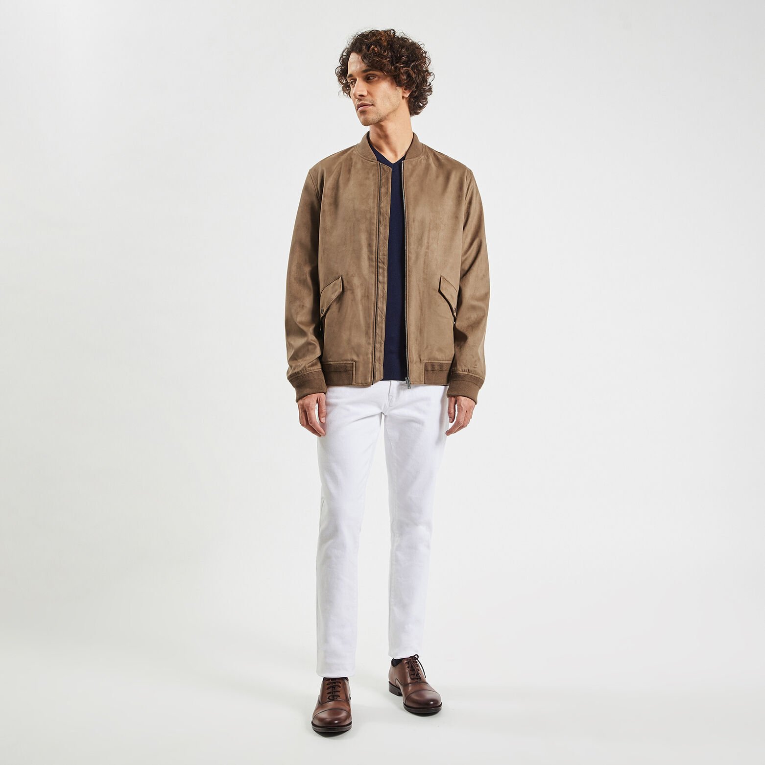 Blouson zippé aspect velours Jaune