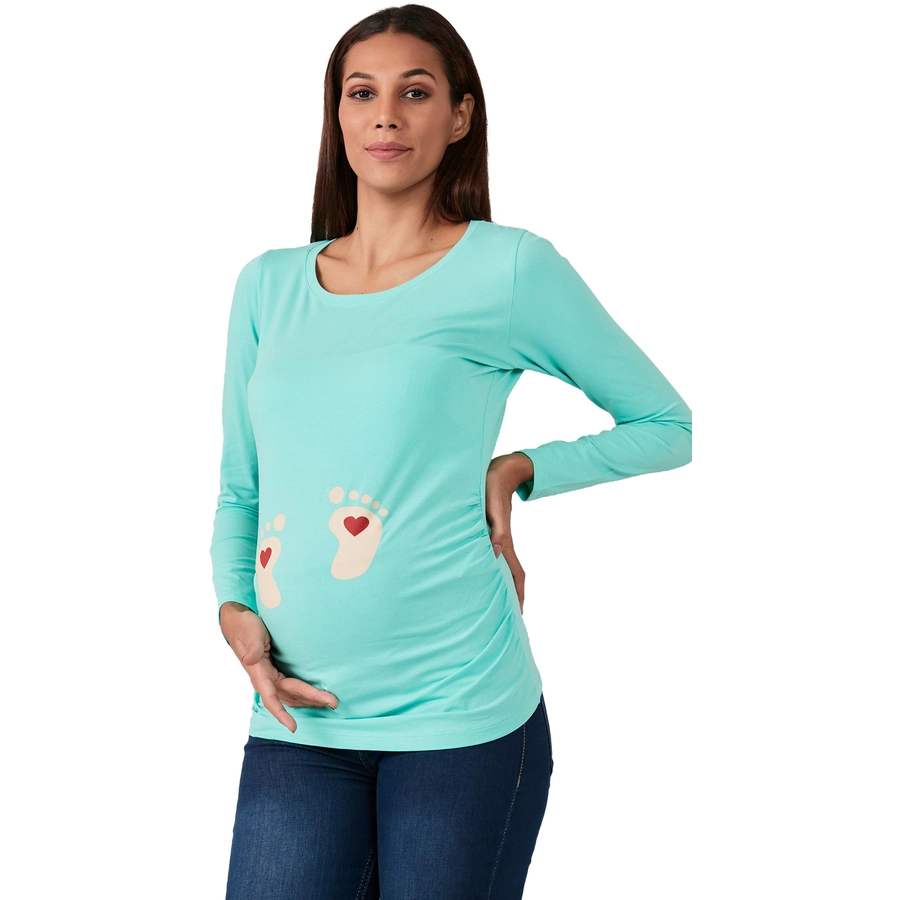 M.M.C. Umstandslangarmshirt Baby Füße mit Motiv Mint