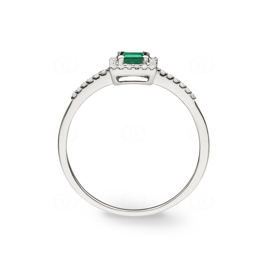 Damenring 750/18 K Weissgold mit Smaragd und Diamanten 0.09 ct H/si
