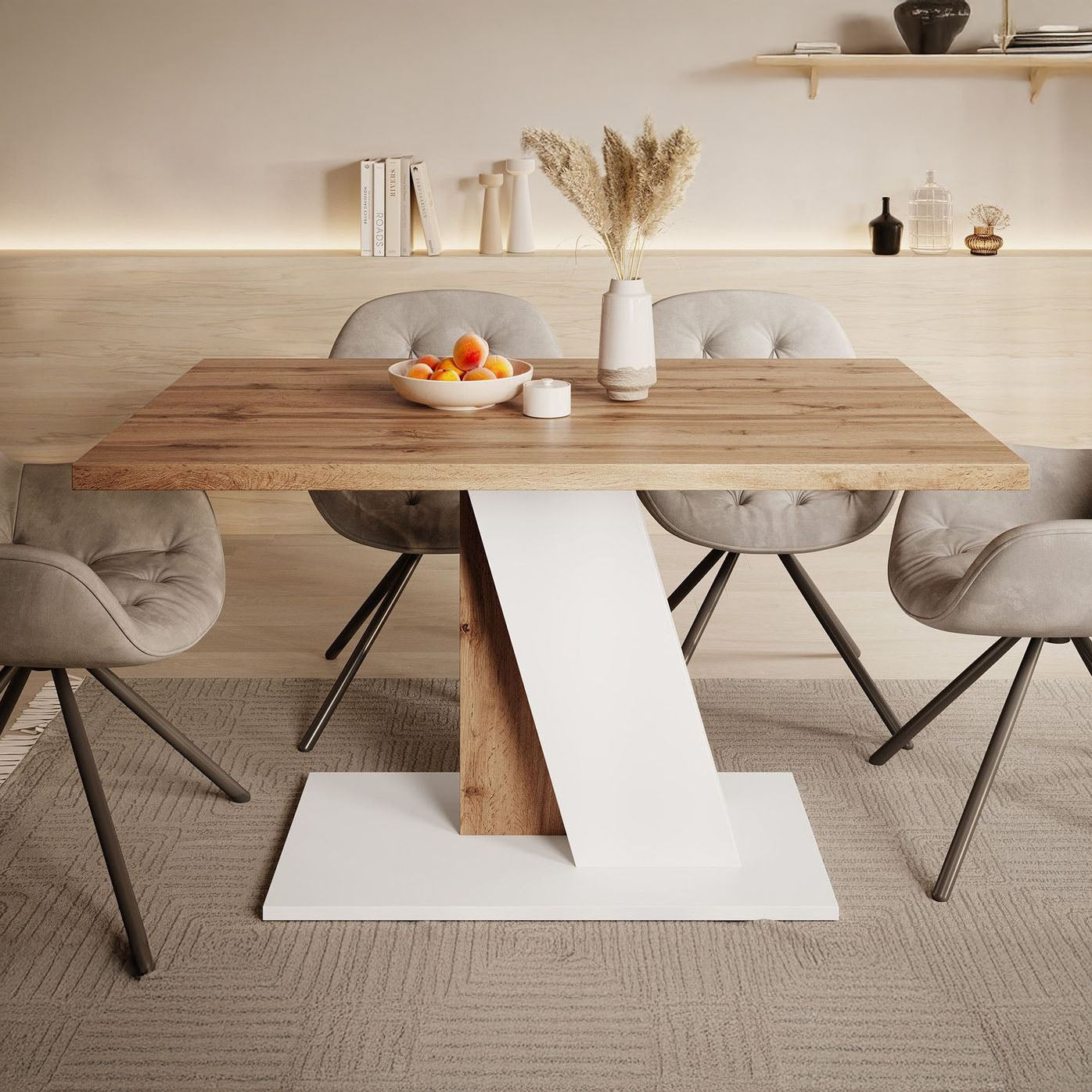Brand - Eetkamertafel - Eiken/wit - 138x90x76 cm