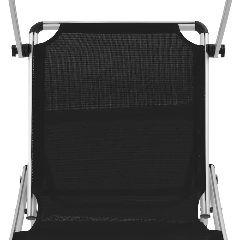 Chaises longues pliables et toit 2 pièces aluminium textilène noir
