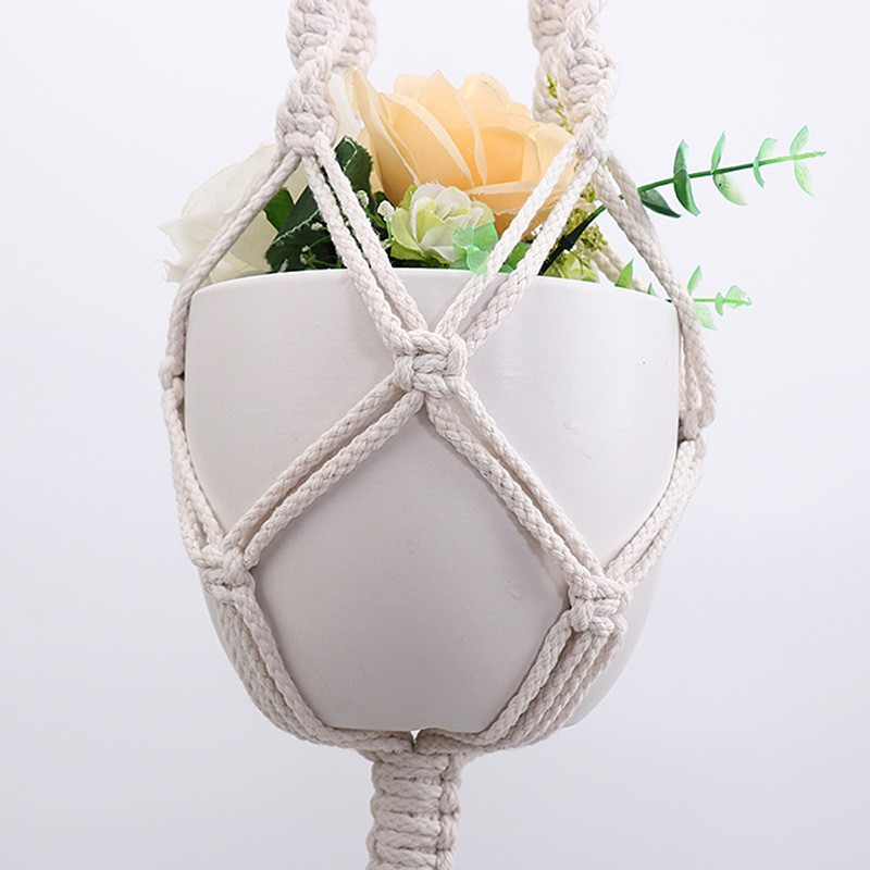 Makramee Pflanzenaufhänger Dekoration Hygge Lifestyle Geknüpftes Boho Accessoire - Beige