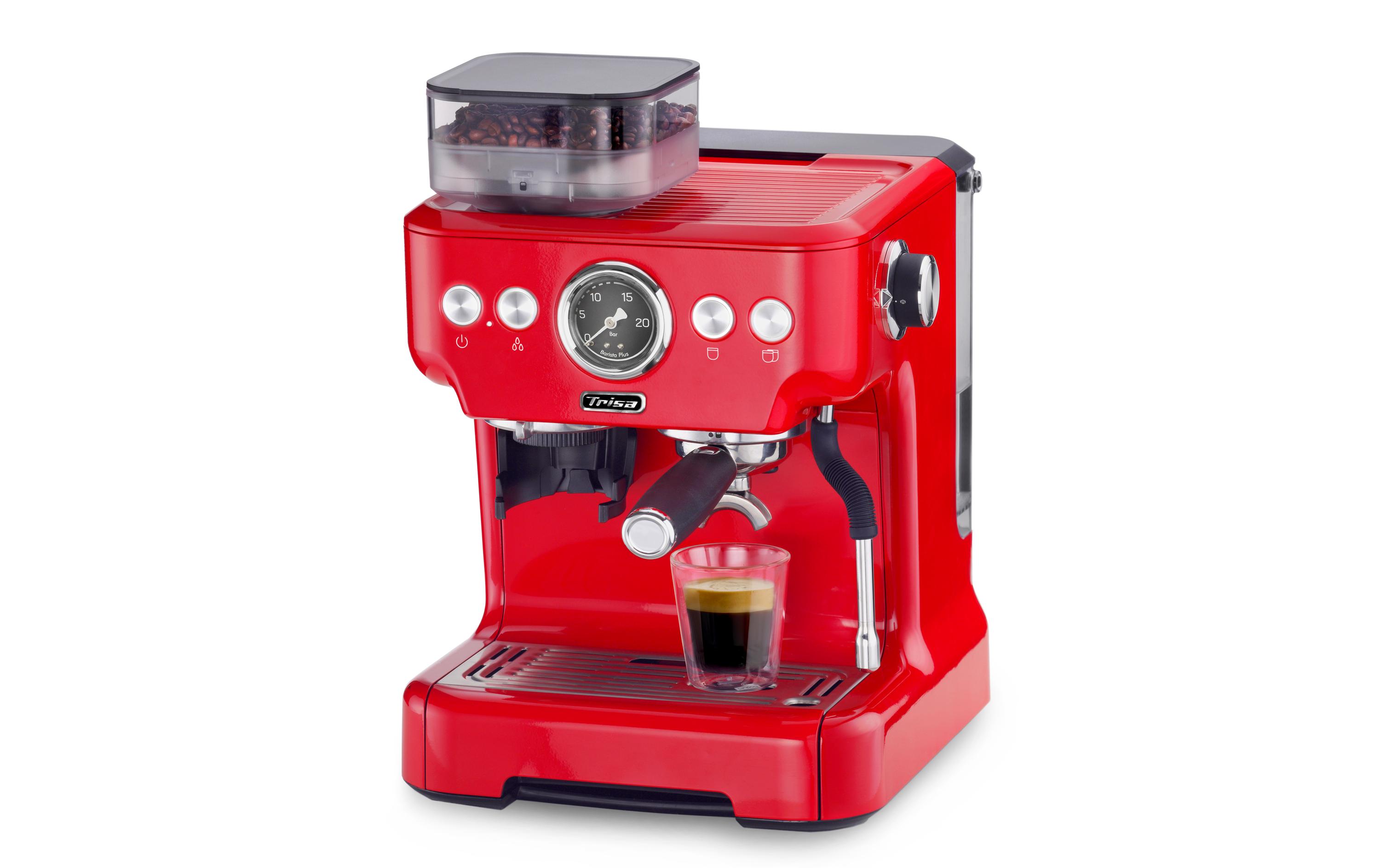 Siebträgermaschine Barista Plus Rot<br>Kaffeemaschine mit Siebträger und integriertem Mahlwerk