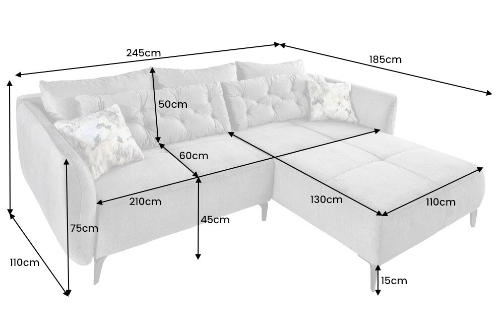 riess-ambiente Ecksofa MARRAKESCH - 245cm aqua blau Samt Metallfüße inklusive Kissen