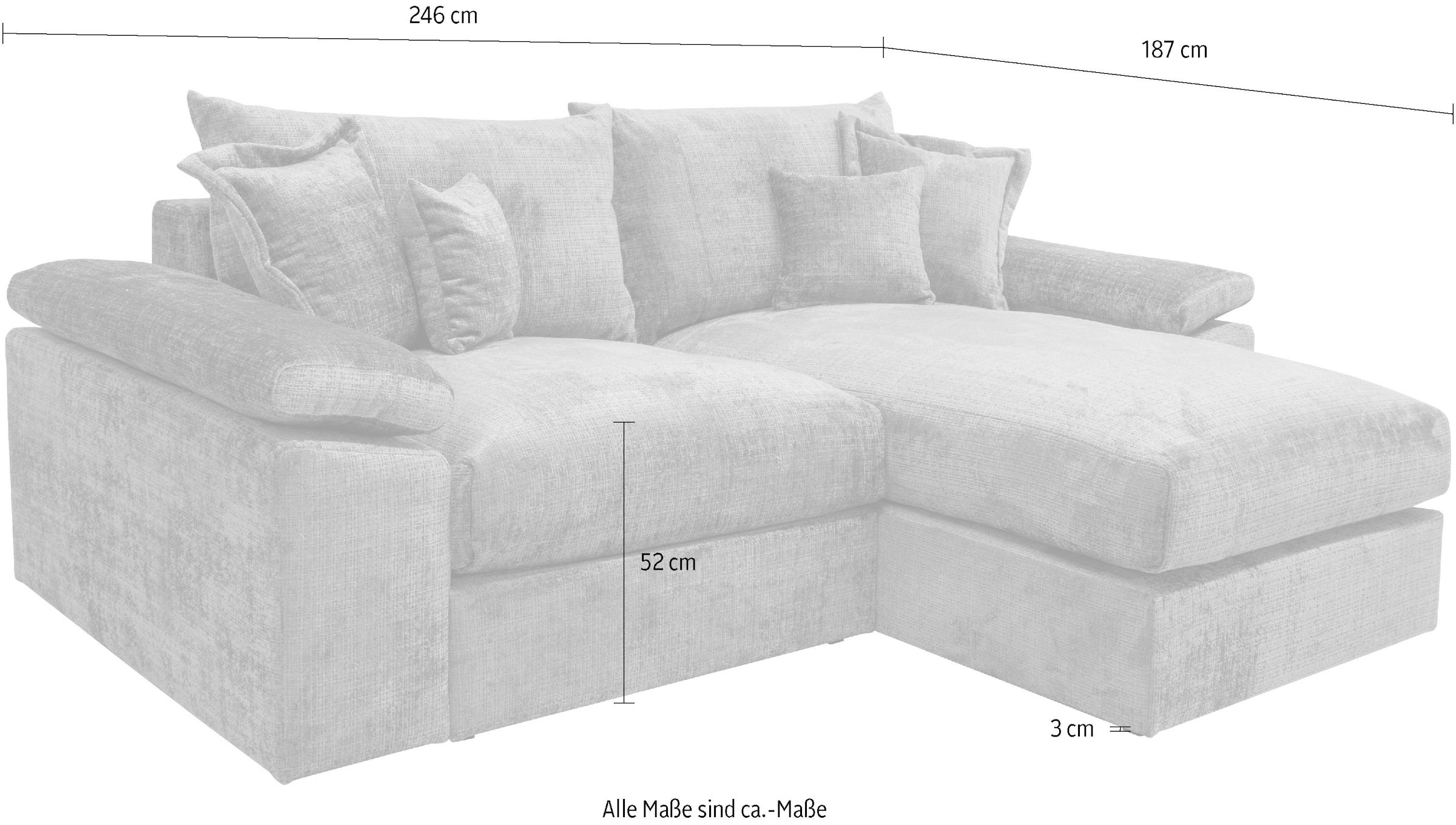 Home affaire Ecksofa »Soft&Cosy XL L-Form, B: 246 cm« Mega-Sofa, Cord oder Chenille-Struktur, mit Federkern & 4 Zierkissen
