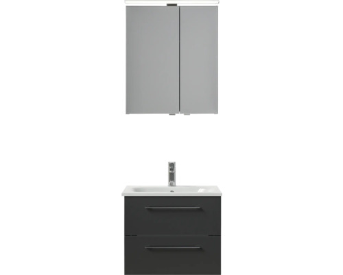 Pelipal Sunline 121 badkamermeubelset (B x H x D 61 x 200 x 46 cm), antraciet fronten, met mineraal gegoten wastafel, badmeubel en spiegelkast met LED-verlichting